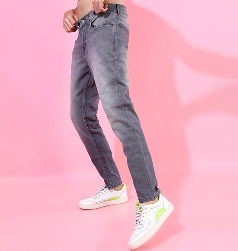 Men Grey Tapered Fit Mid-Rise Clean Look Stretchable Jeans